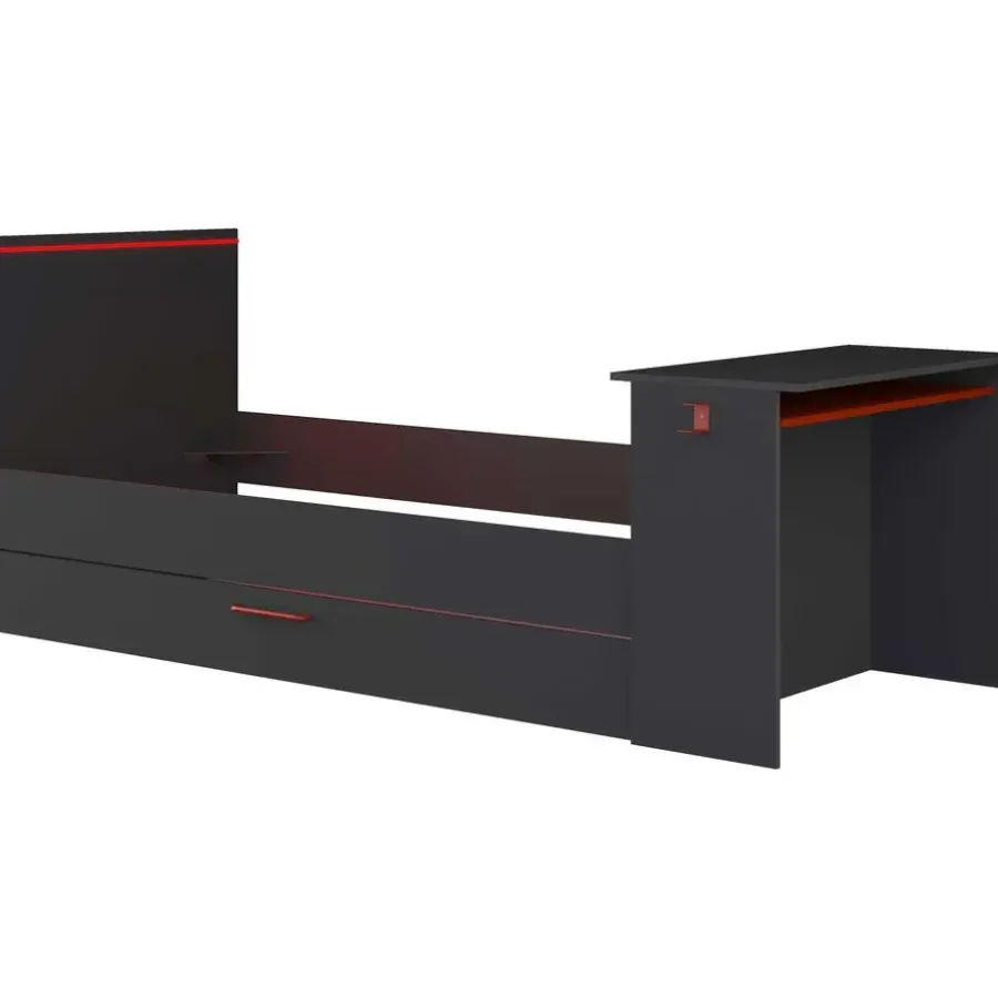Trasman Bed Bzone 90x200 cm met bedlade, bureau en ledverlichting - antraciet