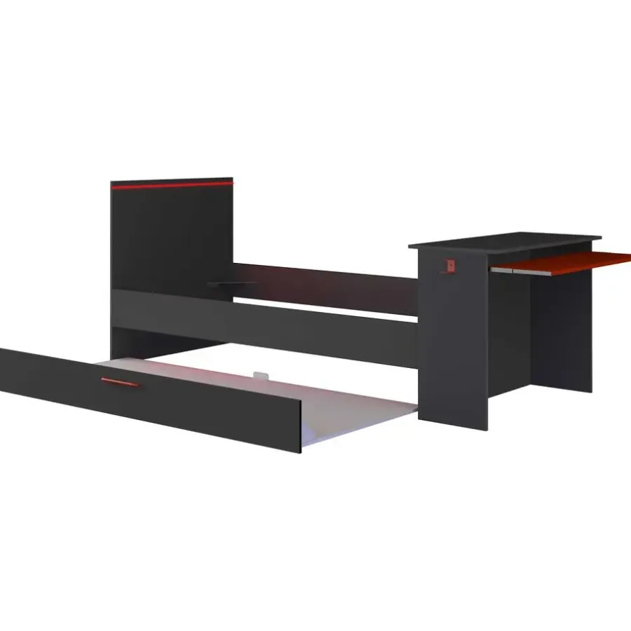 Trasman Bed Bzone 90x200 cm met bedlade, bureau en ledverlichting - antraciet