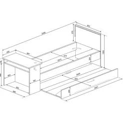 Trasman Bed Bzone 90x200 cm met bedlade, bureau en ledverlichting - antraciet