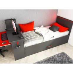 Trasman Bed Bzone 90x200 cm met bedlade, bureau en ledverlichting - antraciet