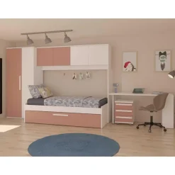 Trasman Bed met bedbrug en bedlade Lev-roze/wit