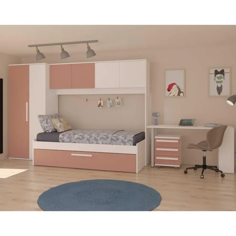 Trasman Bed met bedbrug en bedlade Lev-roze/wit