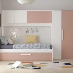 Trasman Bed met bedbrug en bedlade Lev-roze/wit