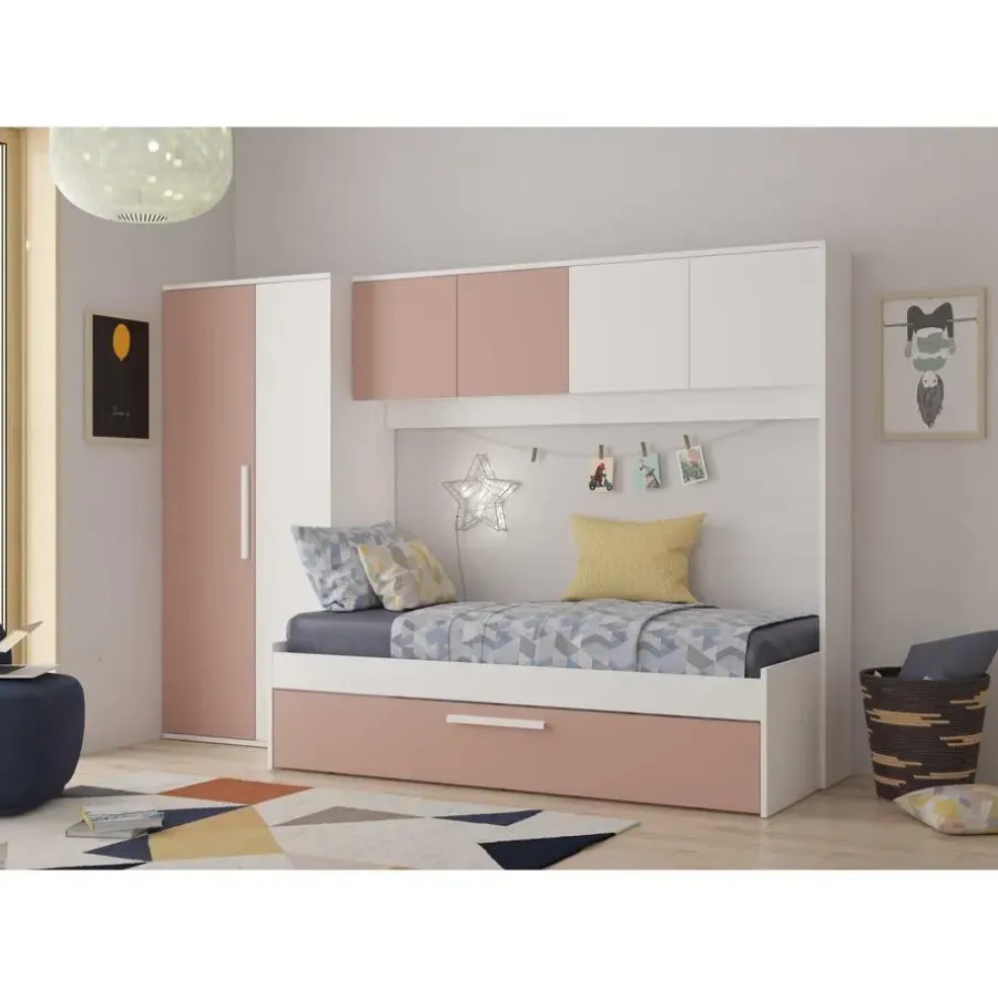 Trasman Bed met bedbrug en bedlade Lev-roze/wit