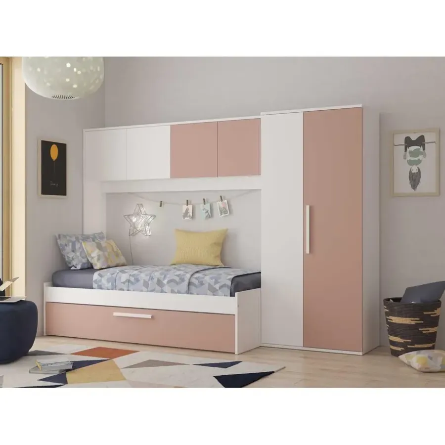 Trasman Bed met bedbrug en bedlade Lev-roze/wit