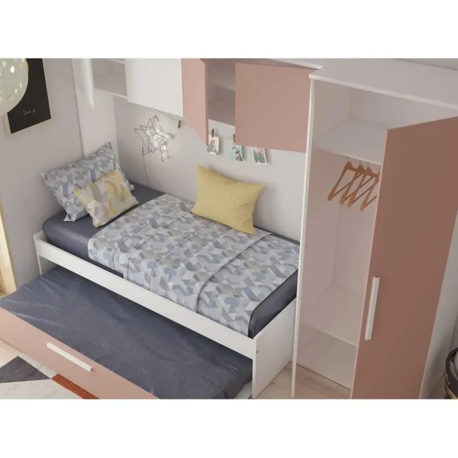 Trasman Bed met bedbrug en bedlade Lev-roze/wit