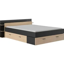 2-Persoons Bedden-Gami Bed met opbergruimte Eveline 160x200 - zwart/kastanjehout