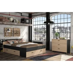 2-Persoons Bedden-Gami Bed met opbergruimte Eveline 160x200 - zwart/kastanjehout