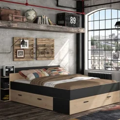 2-Persoons Bedden-Gami Bed met opbergruimte Eveline 160x200 - zwart/kastanjehout