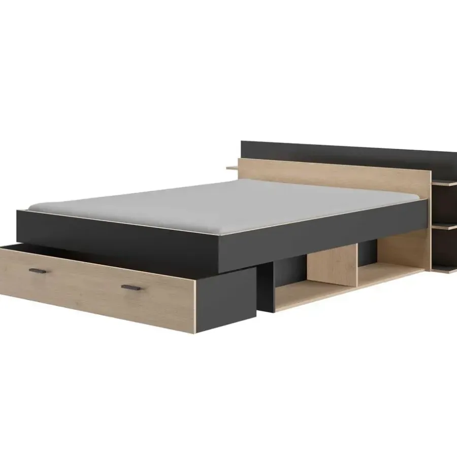 2-Persoons Bedden-Gami Bed met opbergruimte Eveline 160x200 - zwart/kastanjehout