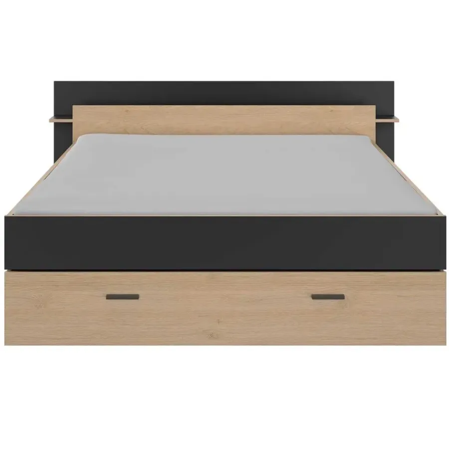 2-Persoons Bedden-Gami Bed met opbergruimte Eveline 160x200 - zwart/kastanjehout
