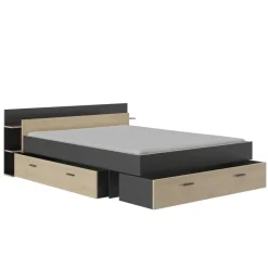 2-Persoons Bedden-Gami Bed met opbergruimte Eveline 160x200 - zwart/kastanjehout