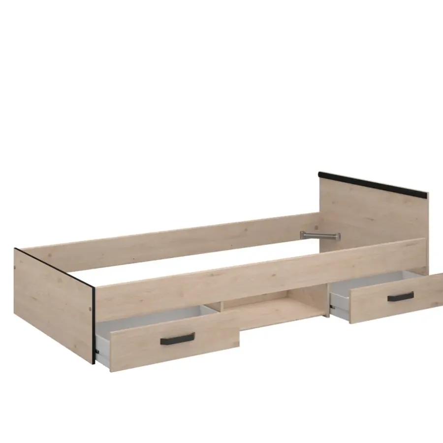 Leen Bakker Bed Natan incl. lades - eiken/zwart - 90x200 cm