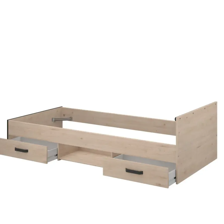 Leen Bakker Bed Natan incl. lades - eiken/zwart - 90x200 cm