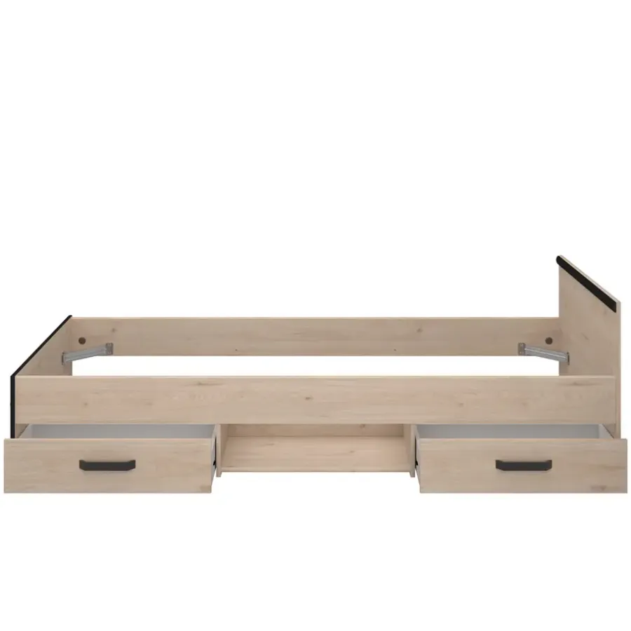 Leen Bakker Bed Natan incl. lades - eiken/zwart - 90x200 cm