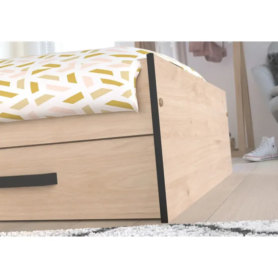 Leen Bakker Bed Natan incl. lades - eiken/zwart - 90x200 cm