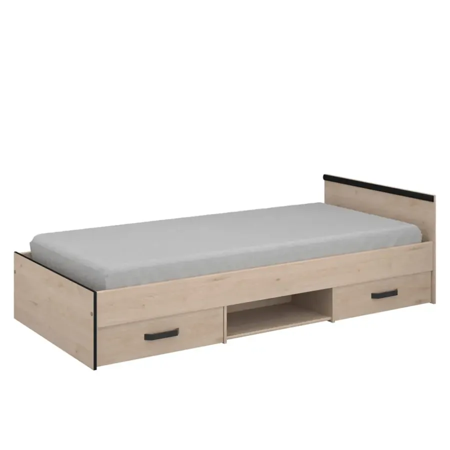 Leen Bakker Bed Natan incl. lades - eiken/zwart - 90x200 cm