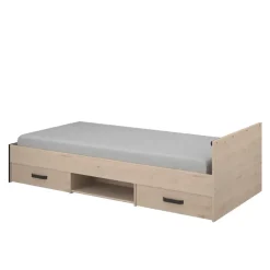 Leen Bakker Bed Natan incl. lades - eiken/zwart - 90x200 cm