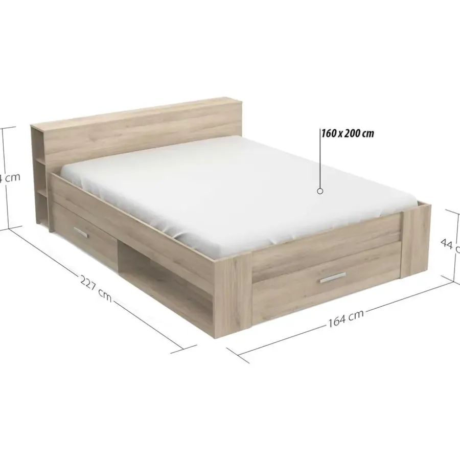 2-Persoons Bedden-CBA Bed Polly 160 x 200 cm-Kronberg eik