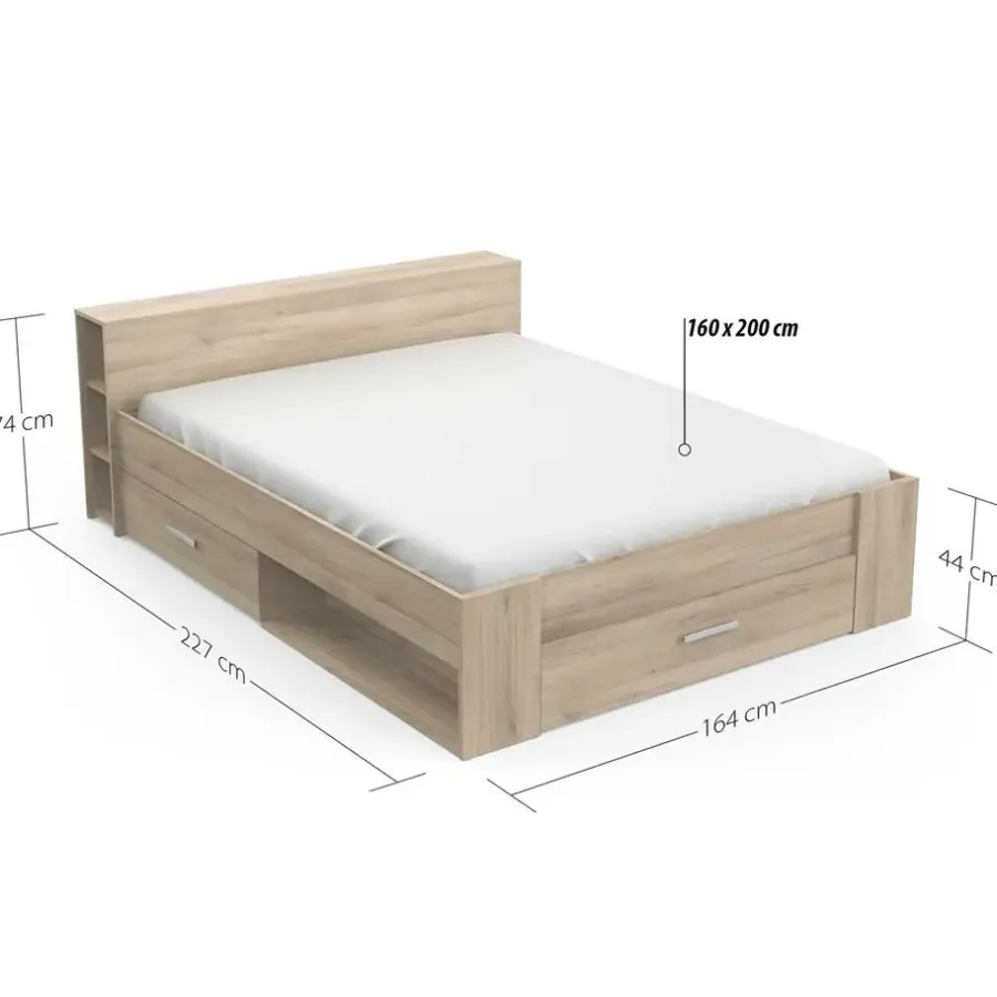 2-Persoons Bedden-CBA Bed Polly 160 x 200 cm-Kronberg eik