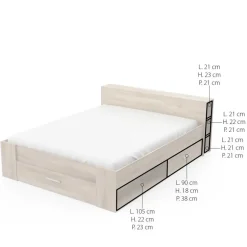 2-Persoons Bedden-CBA Bed Polly 160 x 200 cm-Kronberg eik