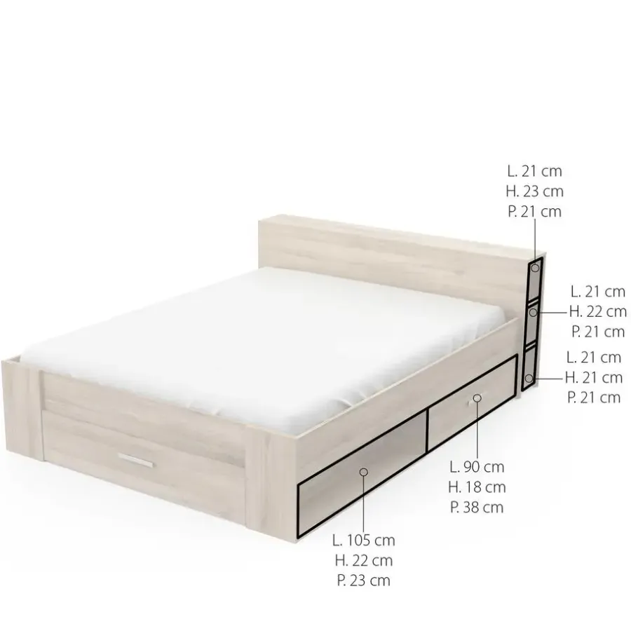 2-Persoons Bedden-CBA Bed Polly 160 x 200 cm-Kronberg eik