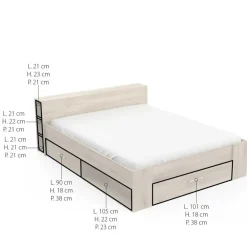 2-Persoons Bedden-CBA Bed Polly 160 x 200 cm-Kronberg eik