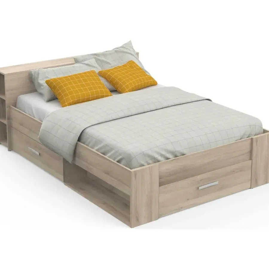 2-Persoons Bedden-CBA Bed Polly 140 x 200 cm-Kronberg eik