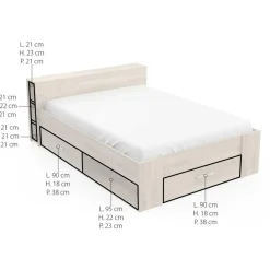 2-Persoons Bedden-CBA Bed Polly 140 x 200 cm-Kronberg eik