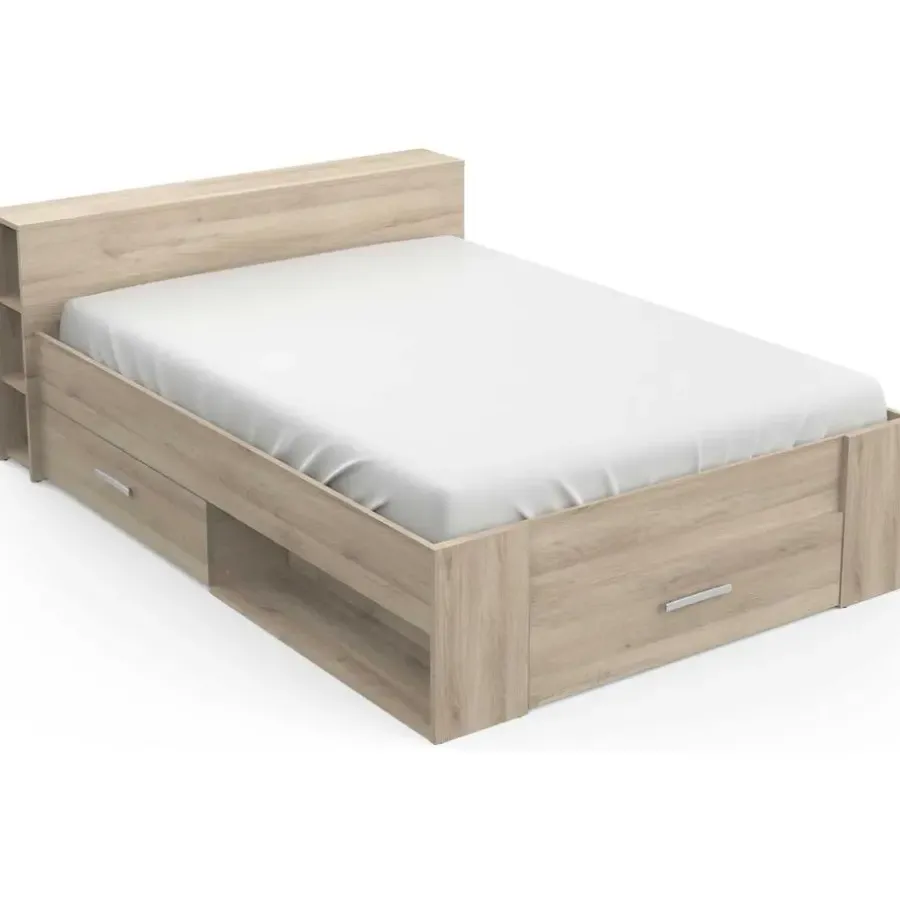 2-Persoons Bedden-CBA Bed Polly 140 x 200 cm-Kronberg eik