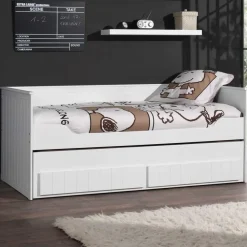 Kinderbedden-Vipack Bedbank Robin 90x200cm met onderschuifbed - wit