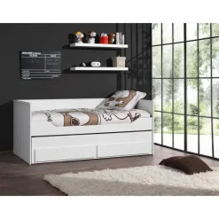 Kinderbedden-Vipack Bedbank Robin 90x200cm met onderschuifbed - wit