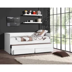 Kinderbedden-Vipack Bedbank Robin 90x200cm met onderschuifbed - wit
