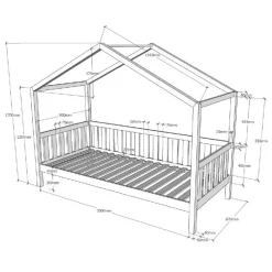 Kinderbedden-Vipack Bedhuisje Dallas - 90x200 - massief eikenhout