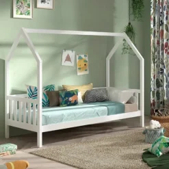 Vipack Bedhuisje Home - 90x200 cm - met hekje - wit dennenhout