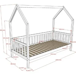 Vipack Bedhuisje Home - 90x200 cm - met hekje - wit dennenhout