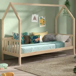 Vipack Bedhuisje Home - 90x200 cm - met hekje - wit dennenhout