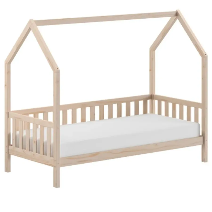 Vipack Bedhuisje Home - 90x200 cm - met hekje - wit dennenhout
