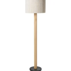 Staande Lampen-Leen Bakker BELESSA - Staande lamp - Lichtbeige - Linnen/Rubberhout