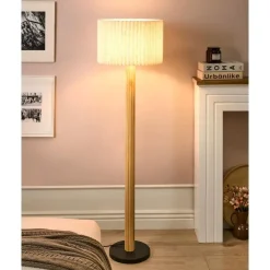Staande Lampen-Leen Bakker BELESSA - Staande lamp - Lichtbeige - Linnen/Rubberhout