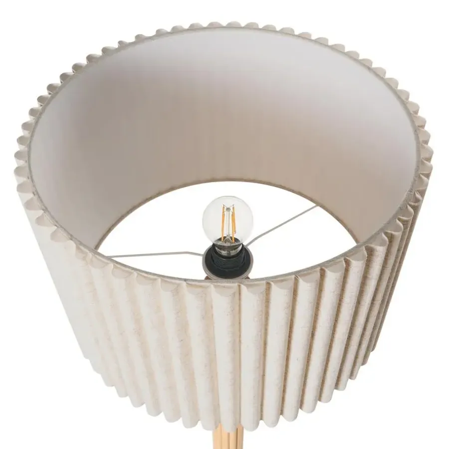 Staande Lampen-Leen Bakker BELESSA - Staande lamp - Lichtbeige - Linnen/Rubberhout