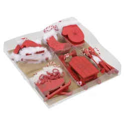 Kerstdecoratie-Othmar Decorations Bellatio decorations Kersthangers - 6x - rood - wintersport