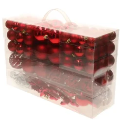 Kerstballen-Bellatio Decorations Kerstballen set - 110x - rood - kunststof