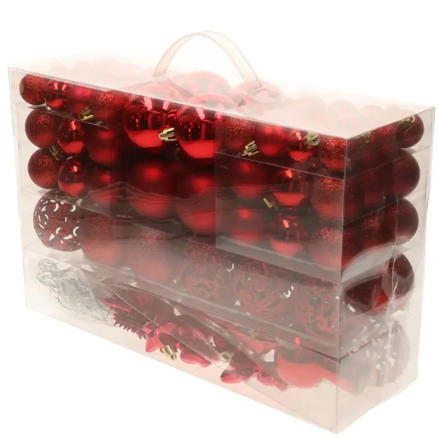 Kerstballen-Bellatio Decorations Kerstballen set - 110x - rood - kunststof