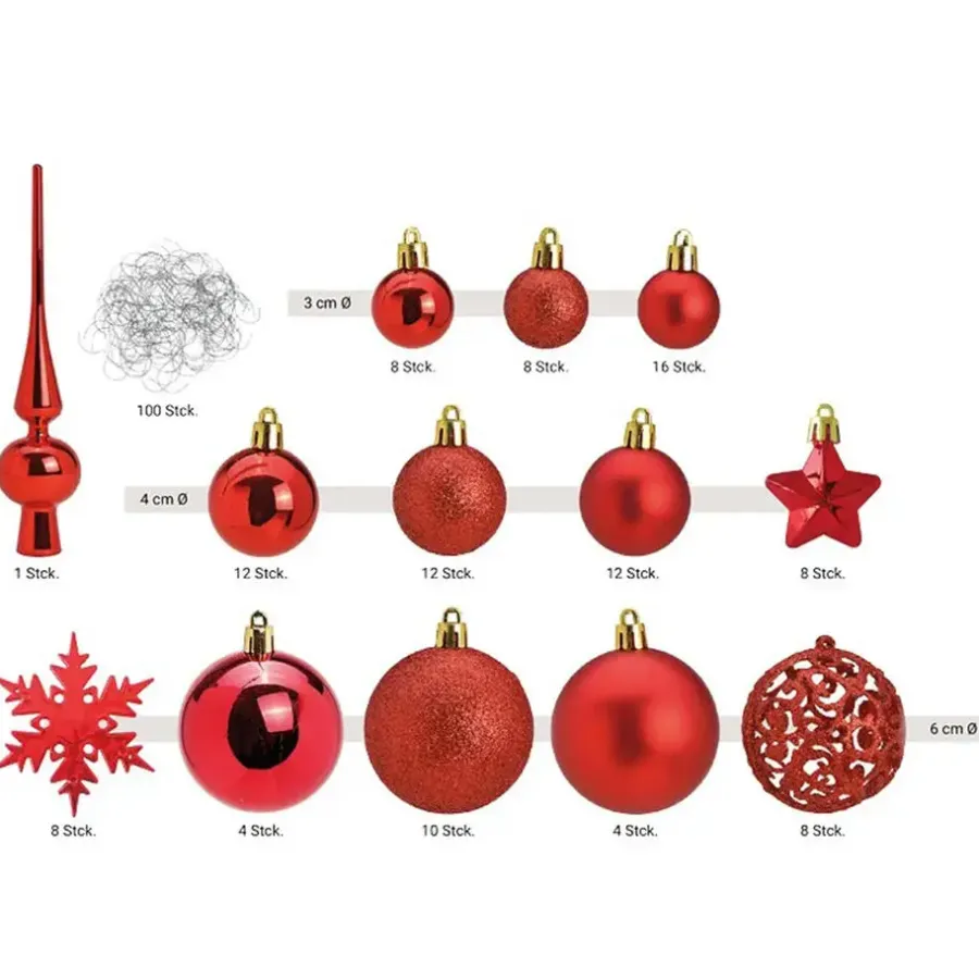 Kerstballen-Bellatio Decorations Kerstballen set - 110x - rood - kunststof