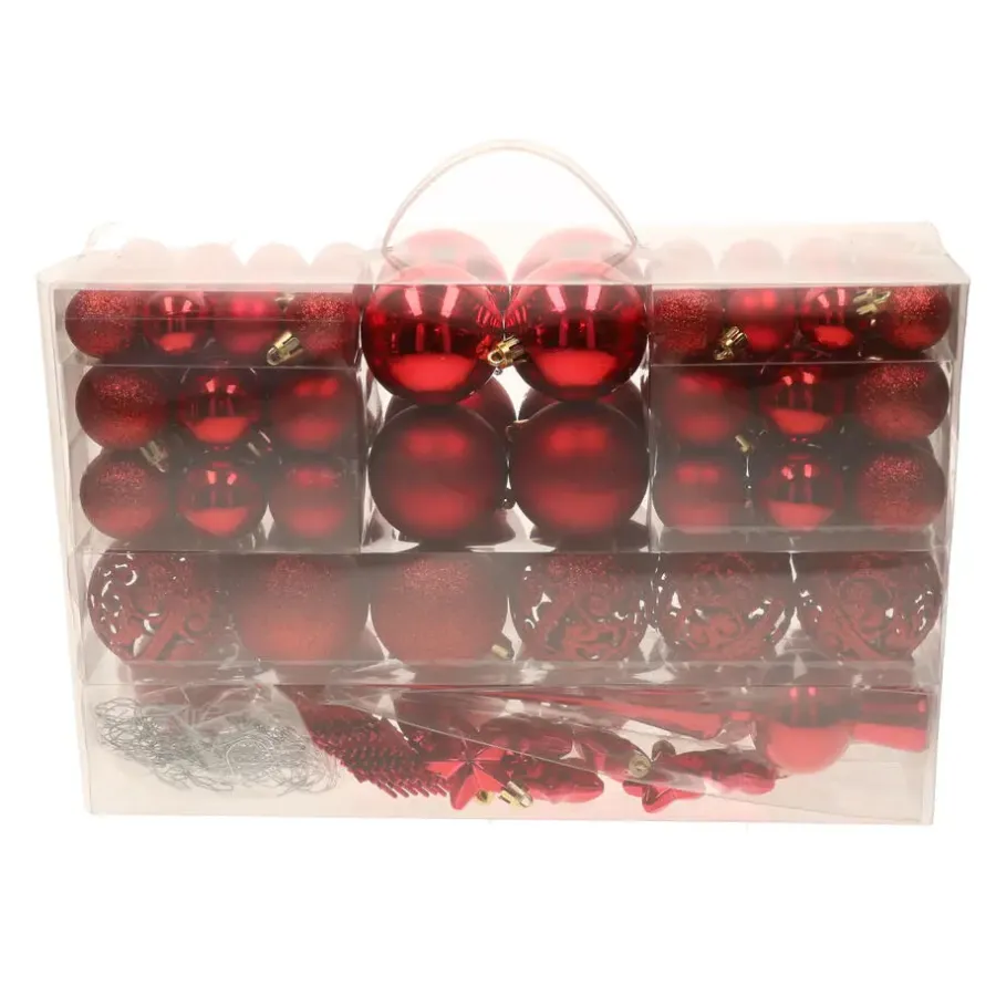 Kerstballen-Bellatio Decorations Kerstballen set - 110x - rood - kunststof