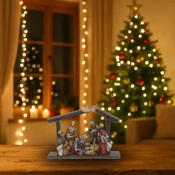 Kerstdecoratie-Merkloos Bellatio decorations Kerststal - met figuren - 20 x 5 x 15 cm