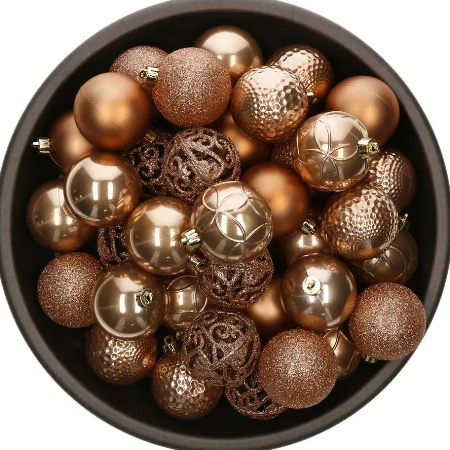Bellatio Decorations Kerstballen - 37x st - camel bruin - 6 cm