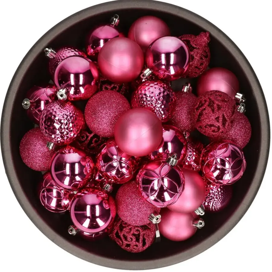 Kerstballen|Kerstdecoratie-Bellatio Decorations kerstballen -37x -fuchsia -6 cm -kunststof