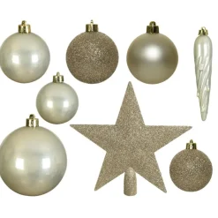 Kerstballen-Bellatio Decorations kerstballen - 34-dlg - champagne - kunststof